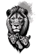 lion with cubs face only tattoo design idea