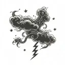 A swirling storm cloud with lightning bolts and stars intertwined, symbolizing the power of nature and the mysteries of the universe tattoo design idea