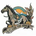 line saying I'll love you always and forever with horse running on top with mountains and sun coming up  tattoo design idea