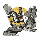 line saying I'll love you always and forever with horse running on top with mountains and sun coming up  tattoo design idea