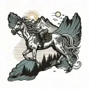 line saying I'll love you always and forever with horse running on top with mountains and sun coming up  tattoo design idea