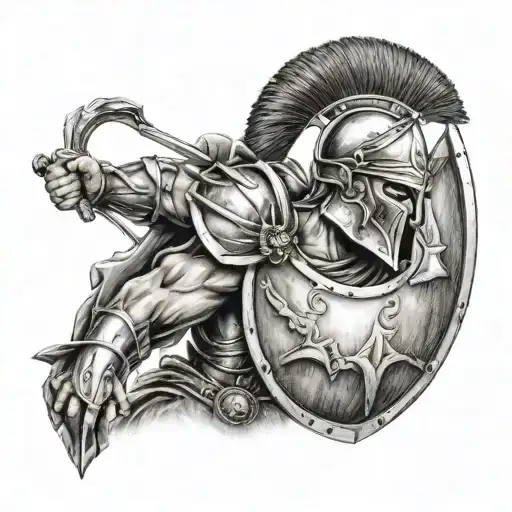 Spartan warrior holding shield tattoo design idea