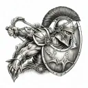 Spartan warrior holding shield tattoo design idea