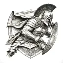 Spartan warrior holding shield tattoo design idea