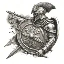 Spartan warrior holding shield tattoo design idea