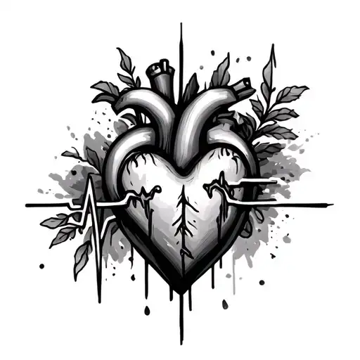 cross heart heartbeat tattoo design idea