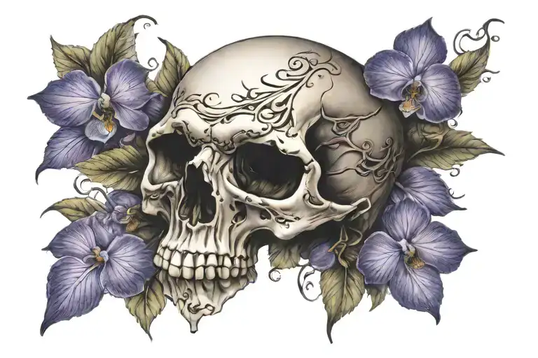 skull violets chest tattoo tattoo design idea