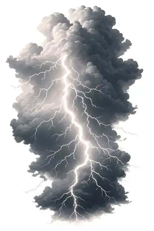 realistic lightning storm clouds black and white tattoo design idea
