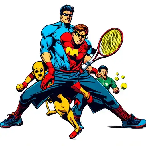 A mashup of Marvel superheroes playing tennis in a Scooby Doo mystery setting tattoo design idea