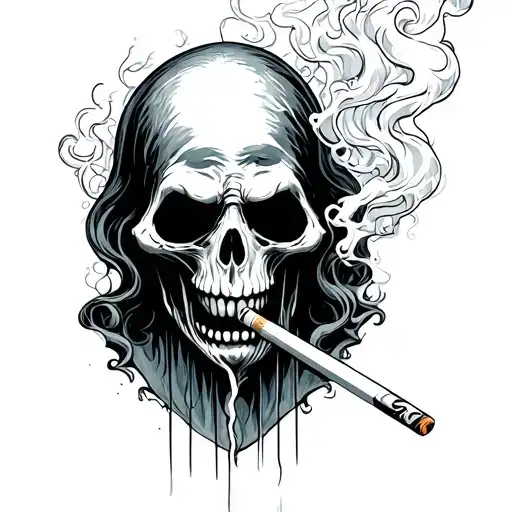 ghost smoking with cigarette being consumed tattoo design idea