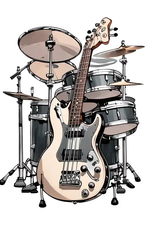 bass guitar and drums mixed together tattoo design idea