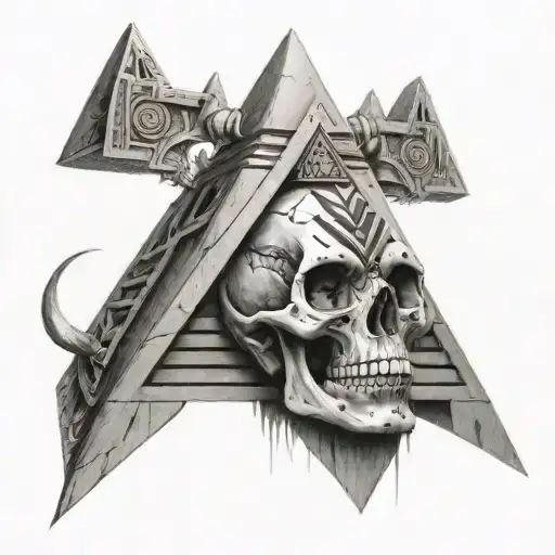 myan skull and pyramid emerging tattoo design idea