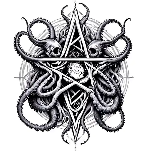 lovecraft tentacles pentagram tattoo design idea