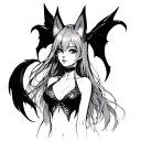 Anime female succubus with fox ears and fox tails, very sexy, NSFW, in a sketched style tattoo design idea