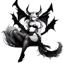 Anime female succubus with fox ears and fox tails, very sexy, NSFW, in a sketched style tattoo design idea
