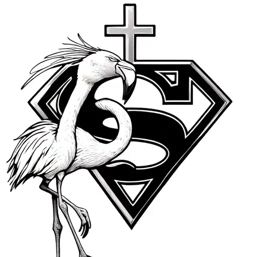 Flamingo in a Superman logo with a cross tattoo design idea