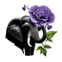 half elephant face  with peppermint carnation flower and African purple violets  tattoo design idea