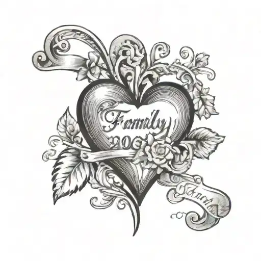 heart with signature family and dates of birth 14.10 12.10 31.05 26.01 03.06 tattoo design idea