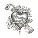 heart with signature family and dates of birth 14.10 12.10 31.05 26.01 03.06 tattoo design idea