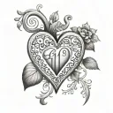 heart with signature family and dates of birth 14.10 12.10 31.05 26.01 03.06 tattoo design idea