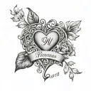 heart with signature family and dates of birth 14.10 12.10 31.05 26.01 03.06 tattoo design idea