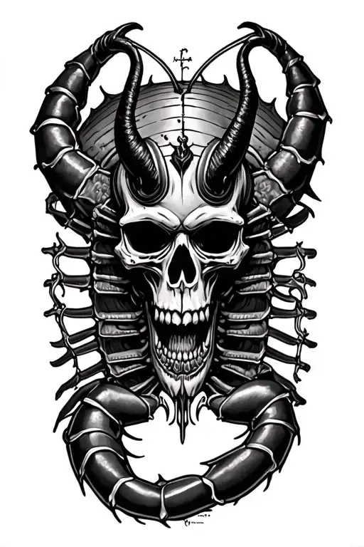 Scolopendra, skulls, satan, inverted Christs, Gothic constructions, demons in the style of y2k sleeve tattoo design idea