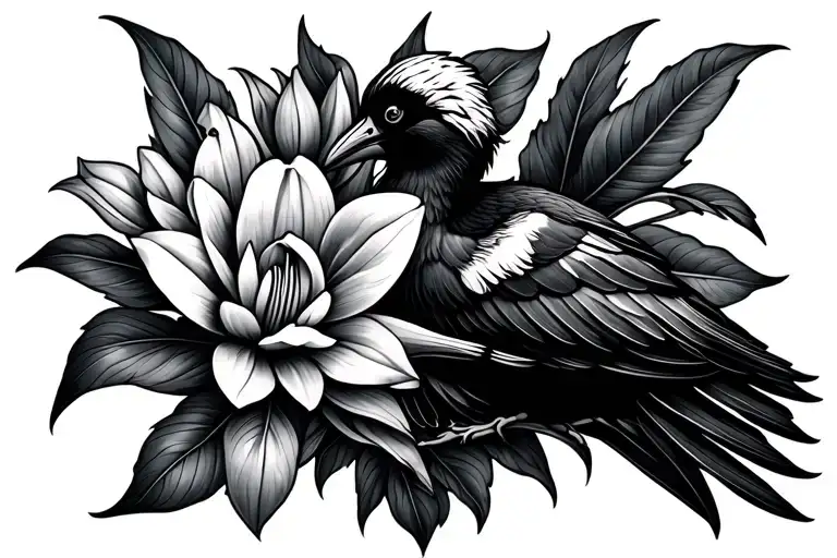crested ibis bird surrounded water hyacinth flower tattoo tattoo design idea