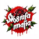 "sk8mafia" bleeding Rose with stems and thorns wrapped around script text tattoo design idea
