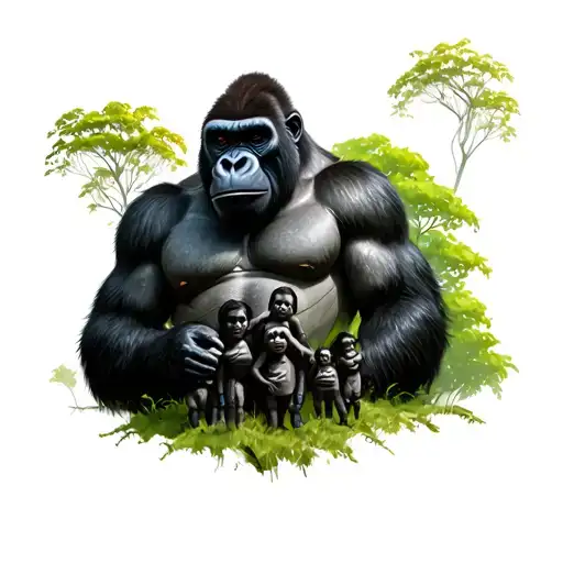 cyber gorilla with his family tree tattoo design idea