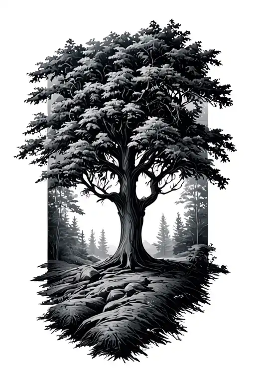 outdoor elements like trees tattoo design idea