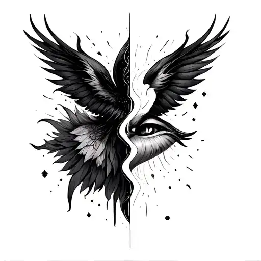 symbolic tattoos about emotional conflict, split love, silent struggle, life choices — dark minimalist flash style tattoo design idea