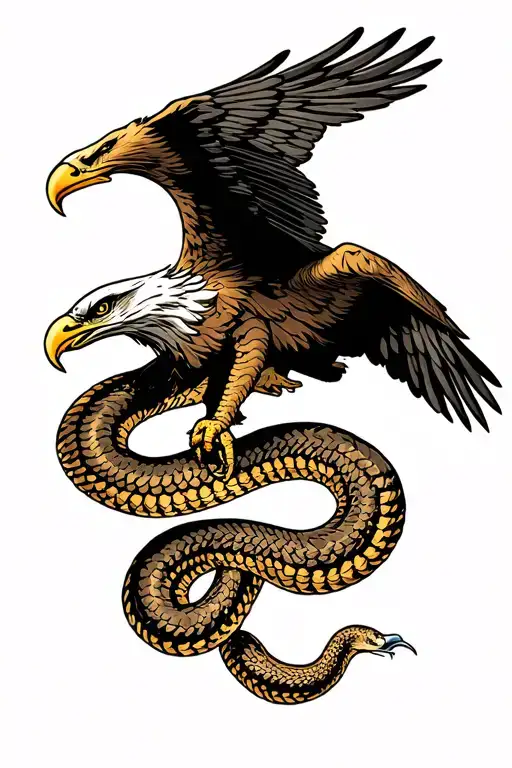 Eagle fighting snake with embedded in wings made of Hawaii island tattoo design idea