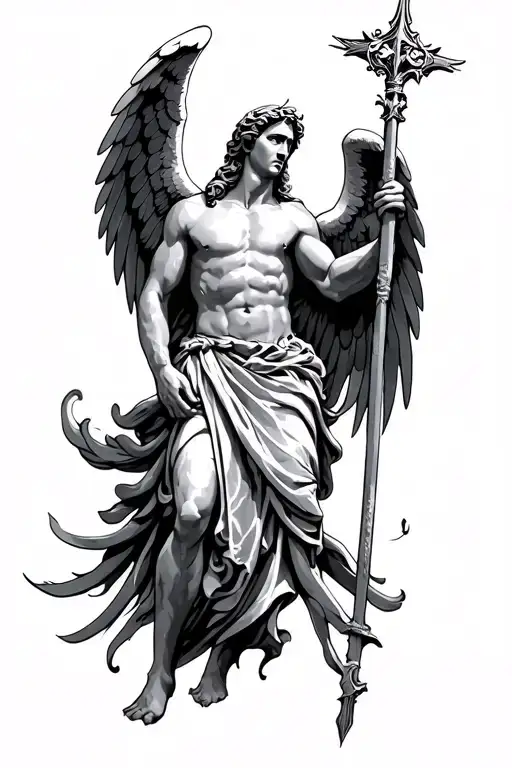 Saint michael the archangel with staff tattoo design idea
