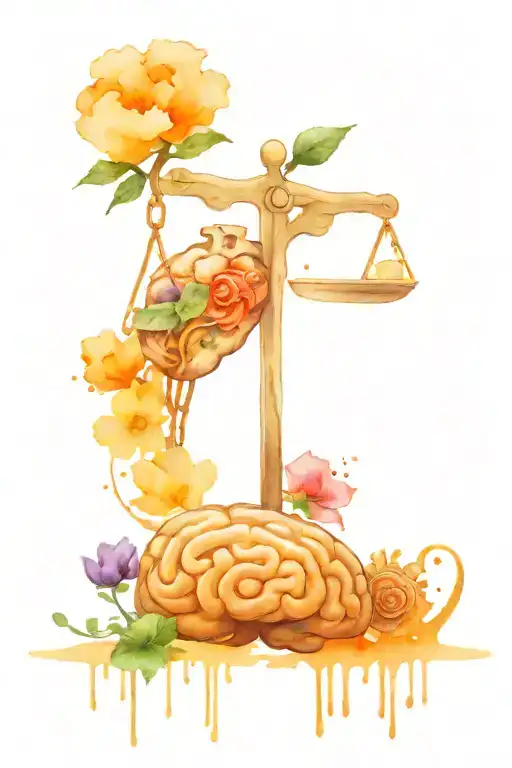 brain and heart with flowers and lawyer symbol tattoo design idea