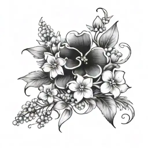 forget me not flower bouquet with GG as the stalk  tattoo design idea