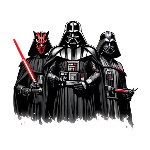 Star Wars sith, Darth maul, Darth Vader, Darth sidious and Darth Revan. lower leg. from knee to ankle  tattoo design idea