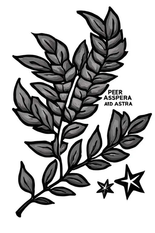 per aspera ad astra sentence with a laurel branch below and two little star beside tattoo design idea