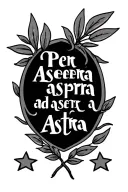 per aspera ad astra sentence with a laurel branch below and two little star beside tattoo design idea