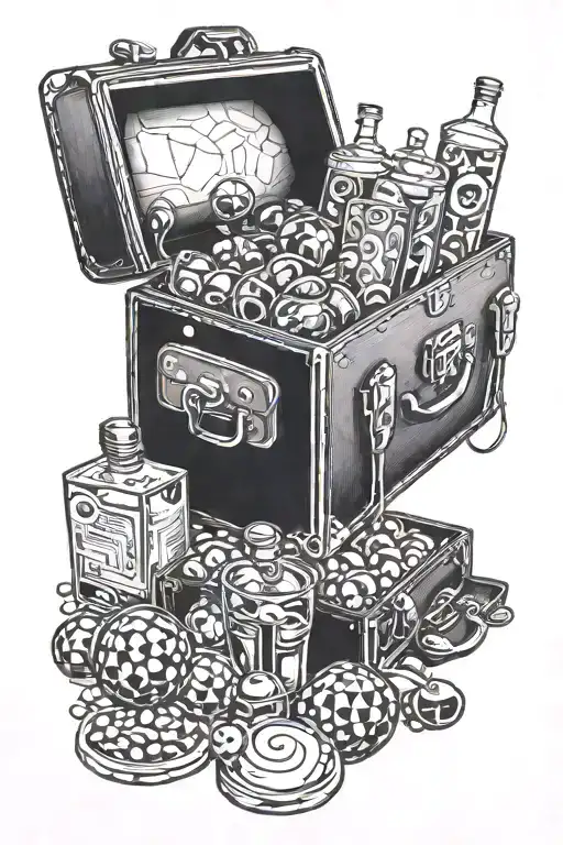 A tattoo design of a lawyer's briefcase filled with disco ball drinks tattoo design idea