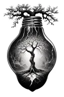 broken ligh bulb with a growing tree inside tattoo design idea
