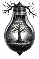 broken ligh bulb with a growing tree inside tattoo design idea