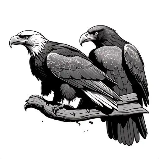 torogoz and bald eagle perched side by side view tattoo design idea