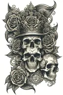 skull, roses, roman numerals representing important dates, kings crown, chicano girls and casino   tattoo design idea