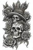 skull, roses, roman numerals representing important dates, kings crown, chicano girls and casino   tattoo design idea