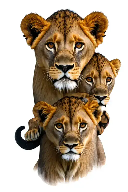 lioness 3 lion cubs tattoo design idea