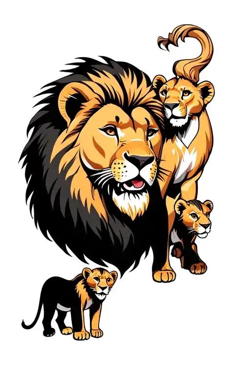 male lion with lioness and 3 playfull cubs tatoo design tattoo design idea