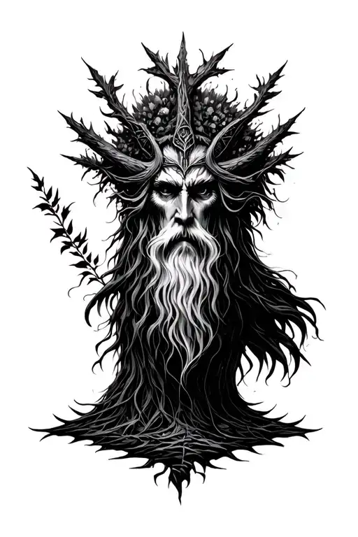 Druid mixed with nature tattoo design idea