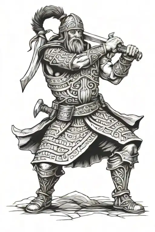 Old Slavic warrior defending his family tattoo design idea