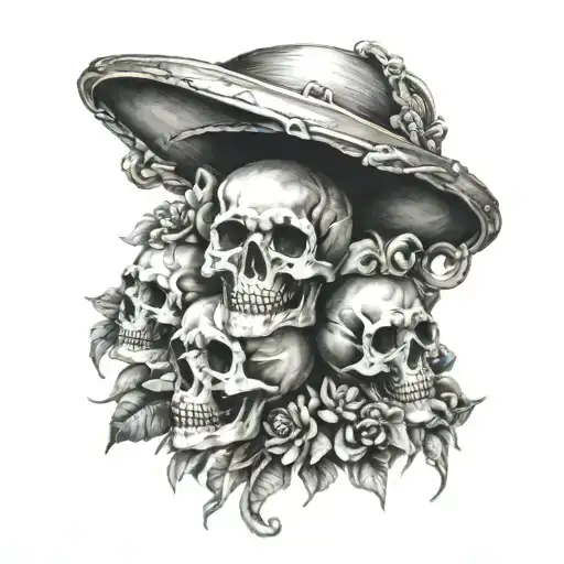 Riverside bell with skulls tattoo design idea