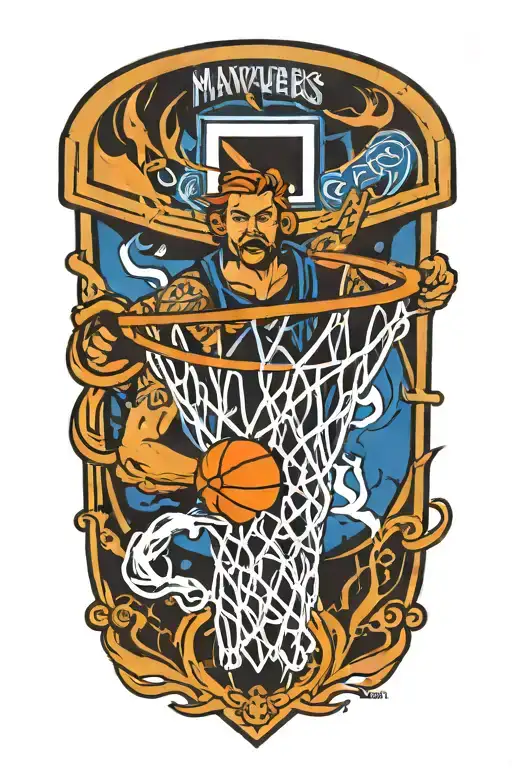 A basketball hoop with the Dallas Mavericks colors and logo incorporated into the design tattoo design idea